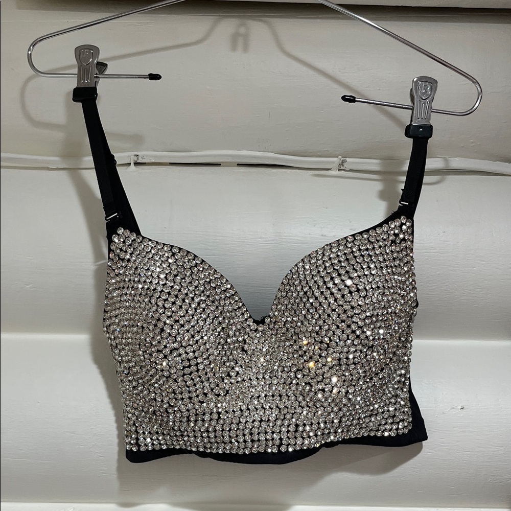 Black and Silver Embellished Crop Top
